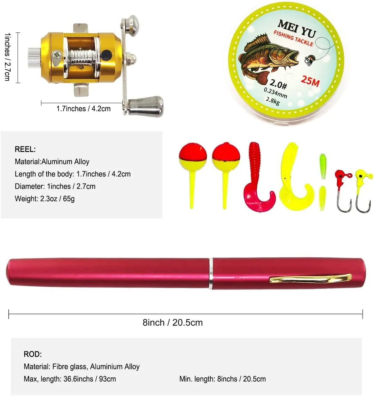 Portable Pocket Telescopic 38inch Mini Pen Fishing Rod and Reel Combos, Small Pen Fishing Pole with Reel Line Bait Hook, for River, Lake, Ice Fishing and So On