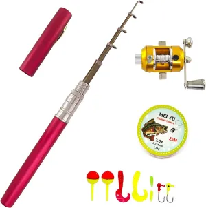 Portable Pocket Telescopic 38inch Mini Pen Fishing Rod and Reel Combos, Small Pen Fishing Pole with Reel Line Bait Hook, for River, Lake, Ice Fishing and So On