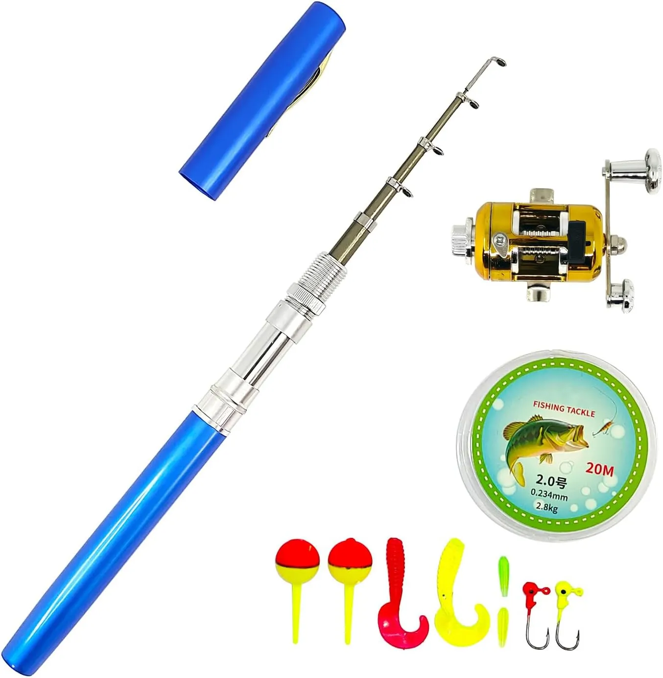 Portable Pocket Telescopic 38inch Mini Pen Fishing Rod and Reel Combos, Small Pen Fishing Pole with Reel Line Bait Hook, for River, Lake, Ice Fishing and So On