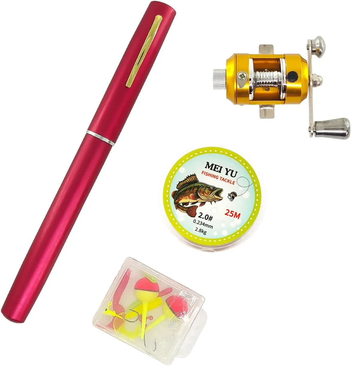 Portable Pocket Telescopic 38inch Mini Pen Fishing Rod and Reel Combos, Small Pen Fishing Pole with Reel Line Bait Hook, for River, Lake, Ice Fishing and So On