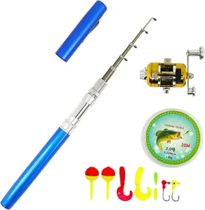 Portable Pocket Telescopic 38inch Mini Pen Fishing Rod and Reel Combos, Small Pen Fishing Pole with Reel Line Bait Hook, for River, Lake, Ice Fishing and So On