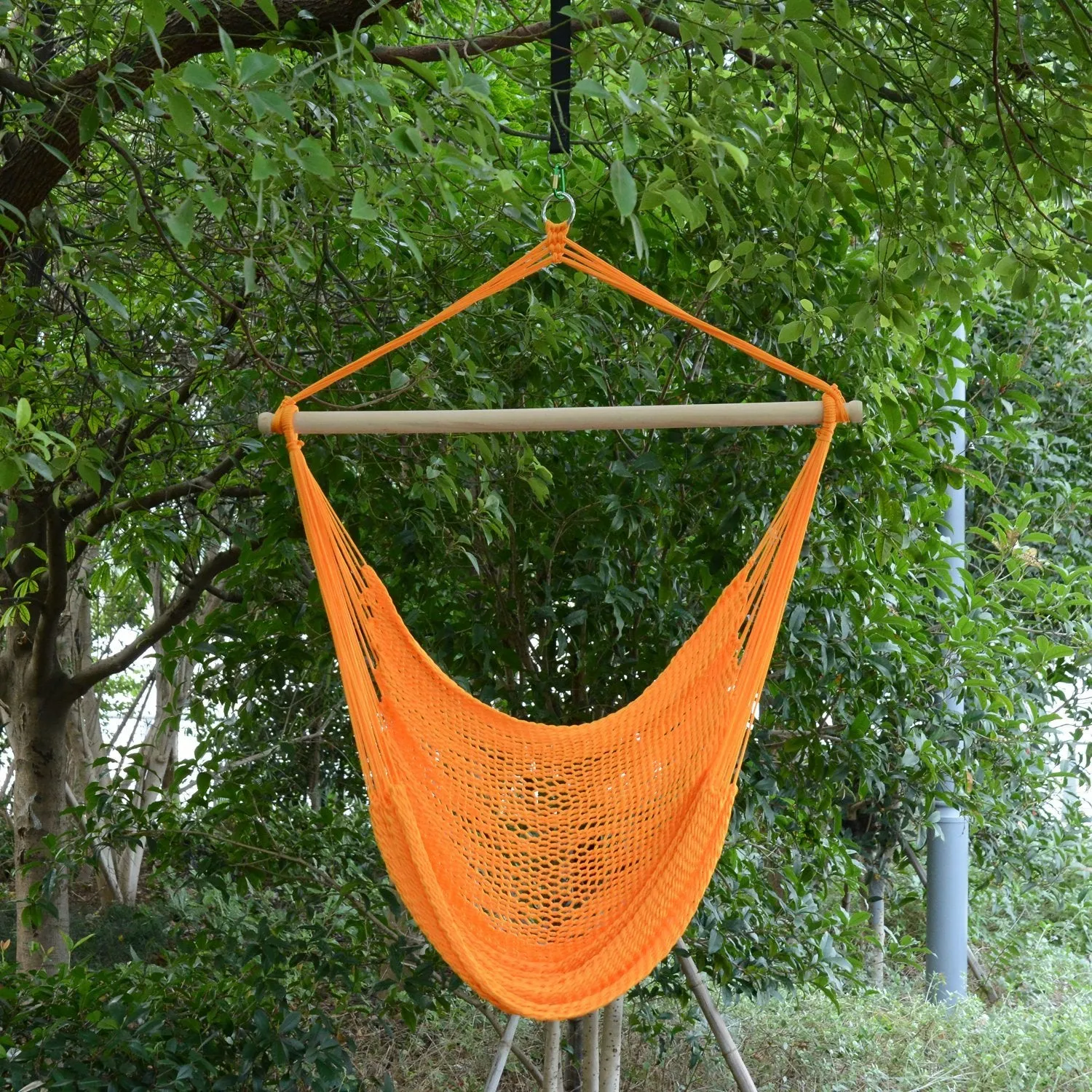 Portable Rope Hammock Chair Woven Hanging Swing Seat Outdoor Garden Yard Camping Orange Nylon