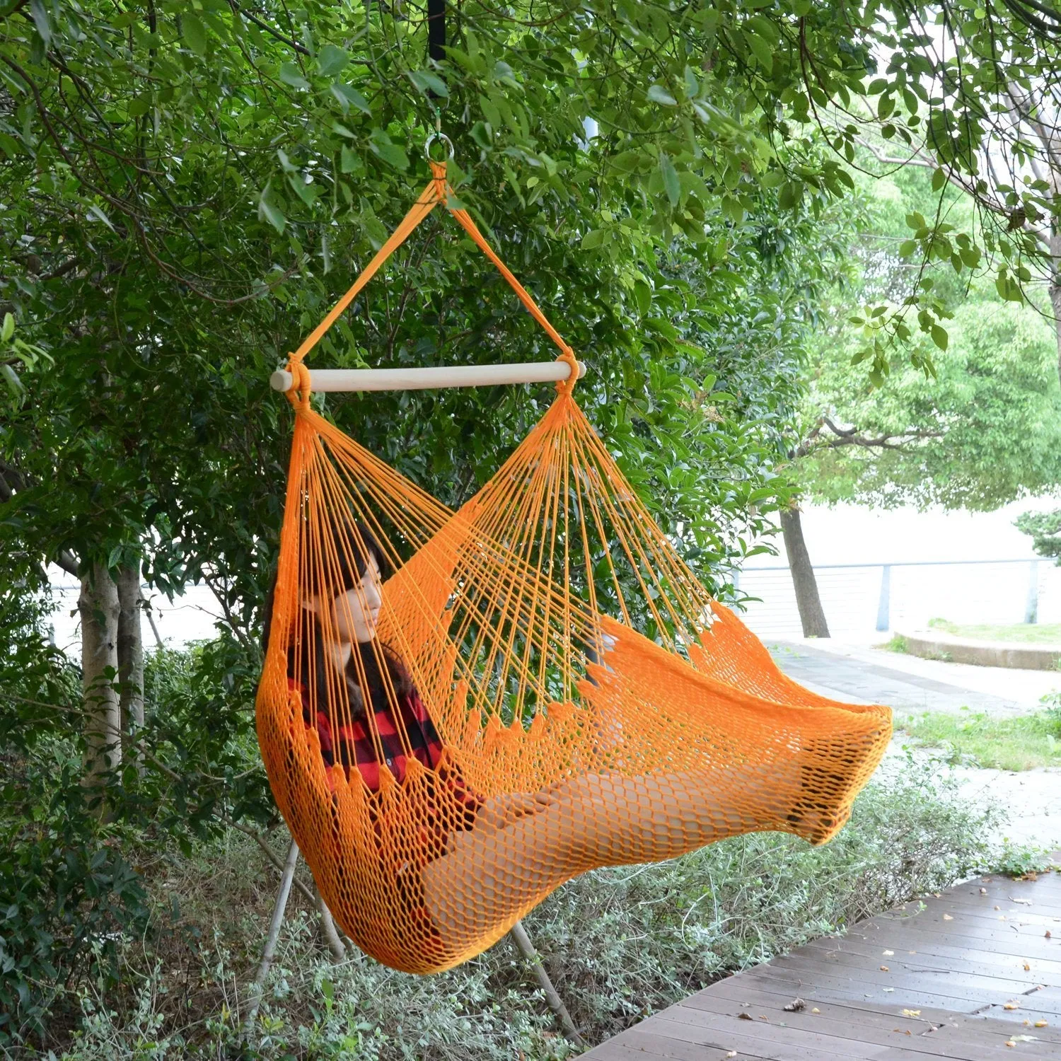Portable Rope Hammock Chair Woven Hanging Swing Seat Outdoor Garden Yard Camping Orange Nylon