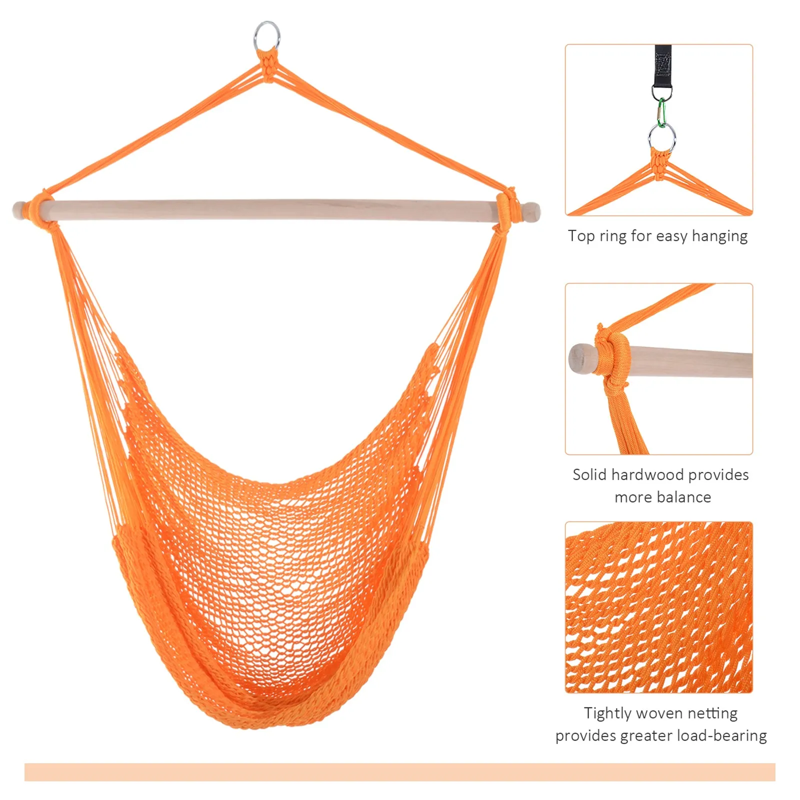 Portable Rope Hammock Chair Woven Hanging Swing Seat Outdoor Garden Yard Camping Orange Nylon