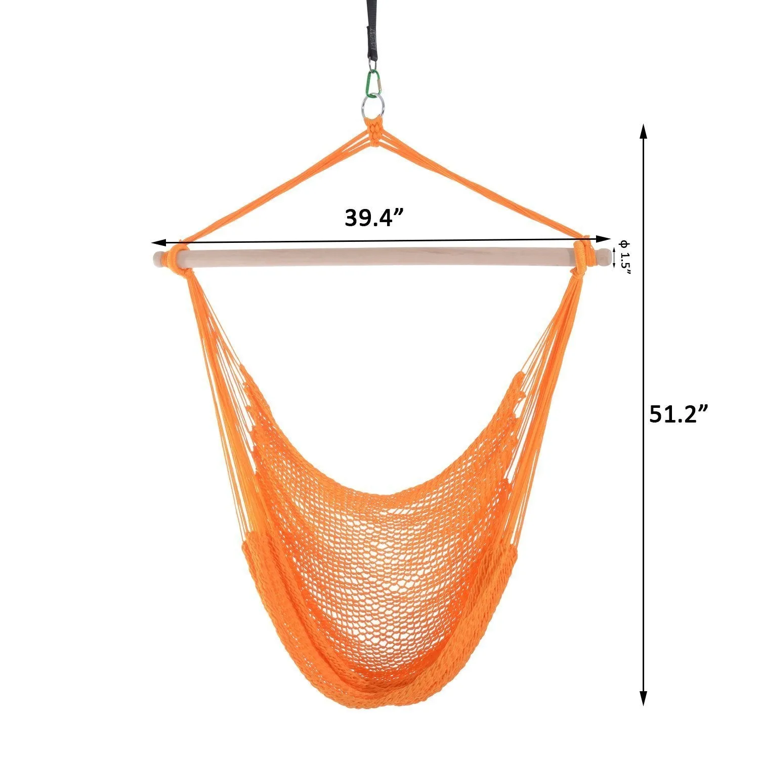 Portable Rope Hammock Chair Woven Hanging Swing Seat Outdoor Garden Yard Camping Orange Nylon