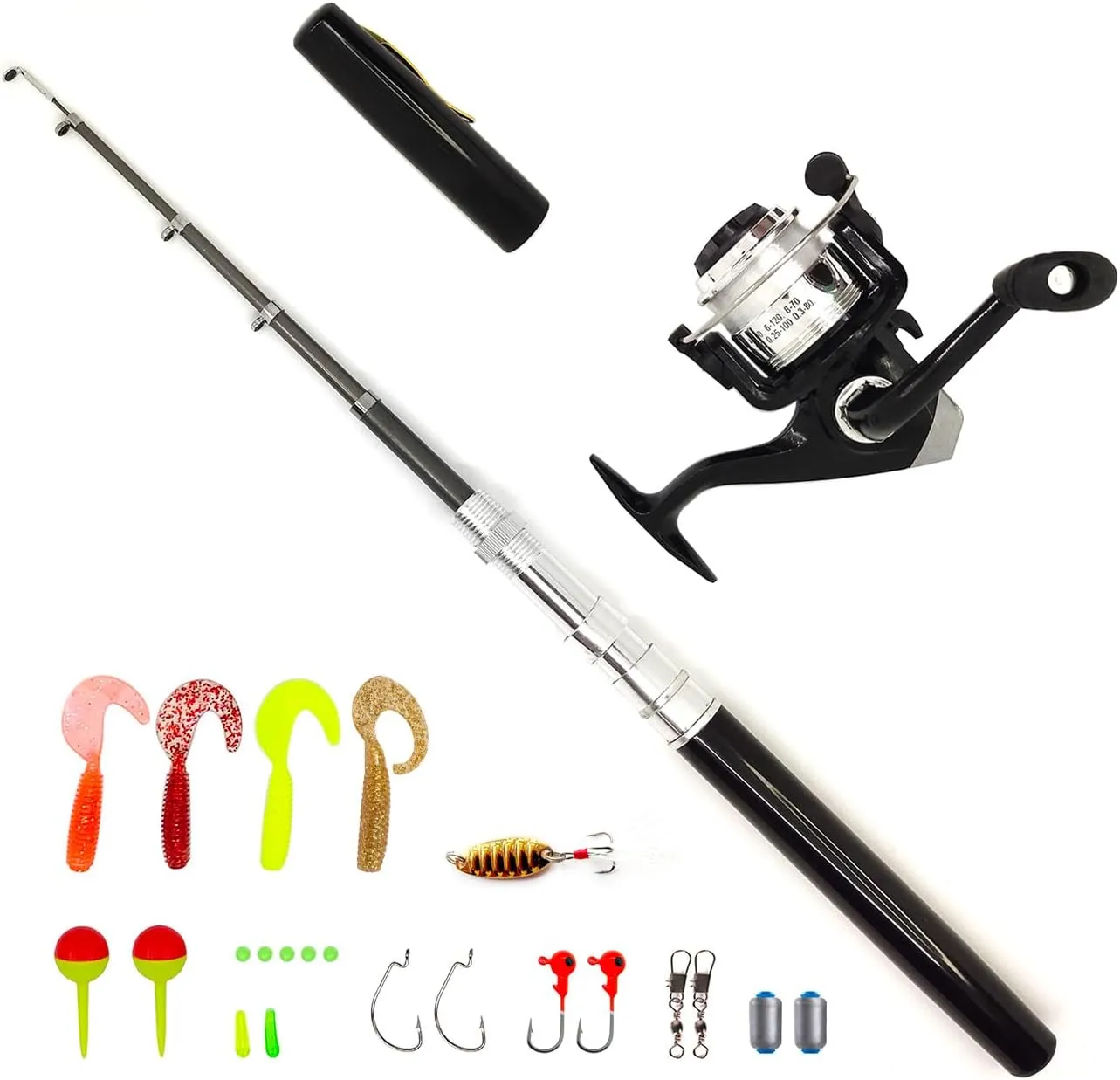 Portable Small Pen Fishing Rod and Spinning Reel Combo, 38inches Pocket Mini Fishing Kit Telescopic Fishing Pole with Line Lure Hook for River Lake Reservoirs Ice Etc (with Accessory Kit)