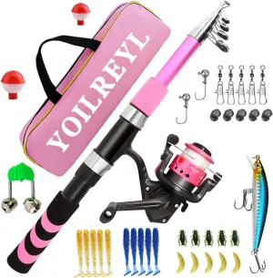 Portable Telescopic Fishing Rod and Reel Combos Glass Fibre Telescopic Fishing Pole with Reel Combo Sea Fishing Rod Kit Suitable for Beginners and Teenagers