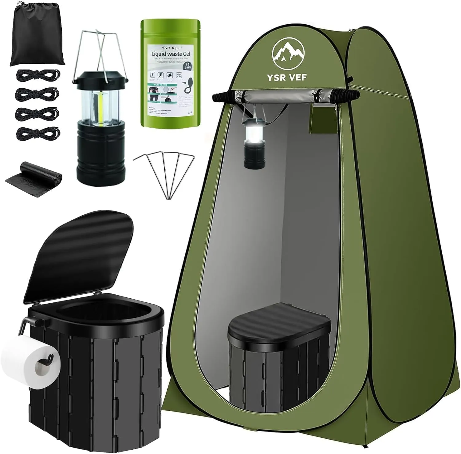 Portable Toilet Kit, Camping Toilet with Pop-Up Privacy Tent and Poo Gel Toilet Bags, Washable Portable Outdoor Showers Changing Rooms