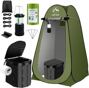 Portable Toilet Kit, Camping Toilet with Pop-Up Privacy Tent and Poo Gel Toilet Bags, Washable Portable Outdoor Showers Changing Rooms