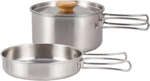 Pot Set Outdoor Soup Pots Frying Pan Foldable Handle Camping Cookware Stainless Steel Backpacking Supplies