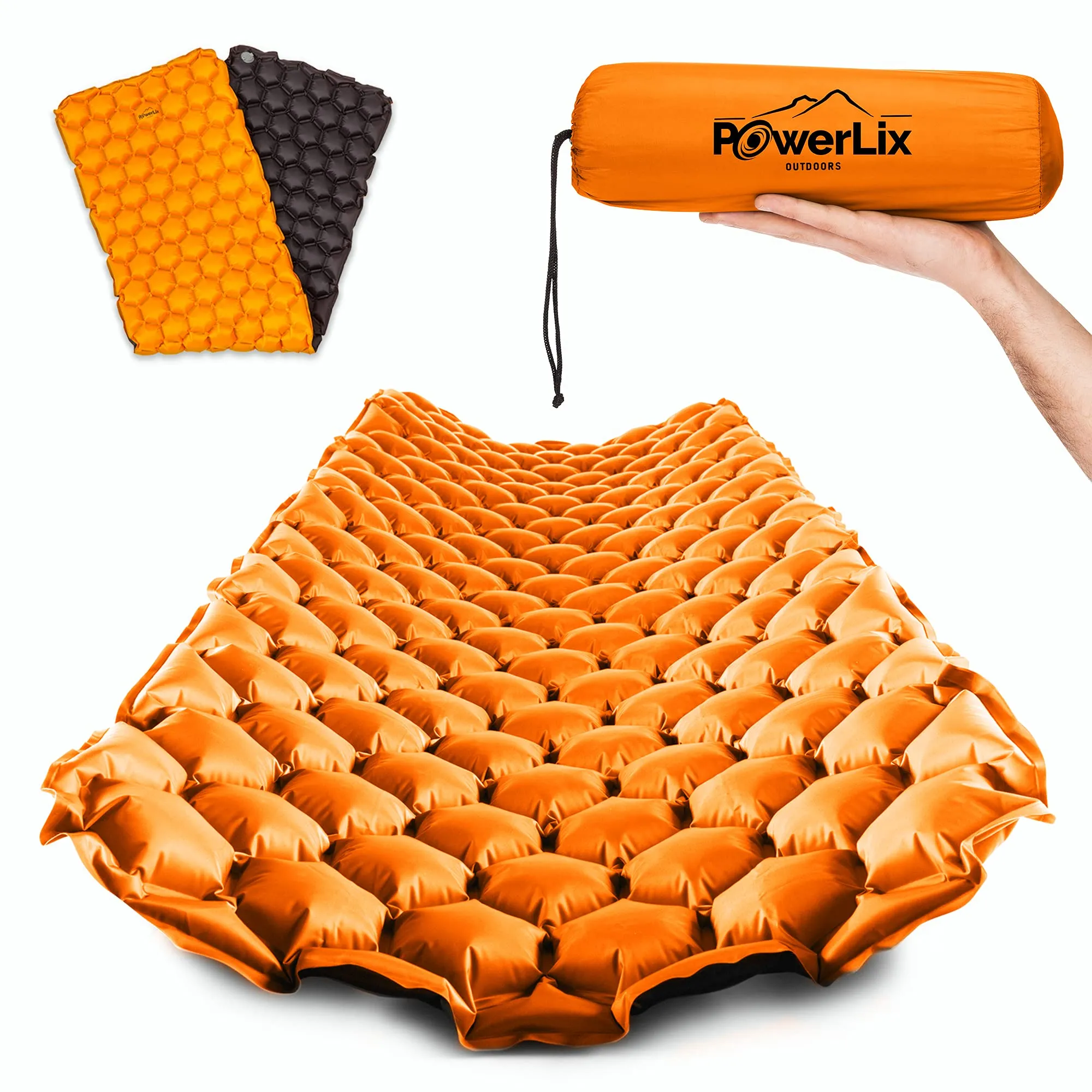 POWERLIX Ultralight Inflatable Camping Sleeping Pad - Camping Mattress for Backpacking, Hiking, Compact Lightweight Air Pad for Camping, Inflation Hand Pump Bag/Repair Kit Included