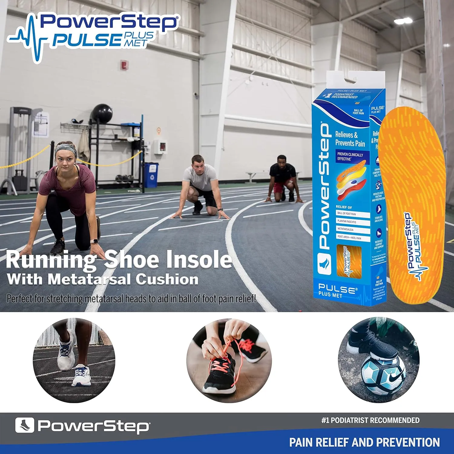PowerStep Pulse Plus Ball of Foot Pain Relief Shoe Insoles - Running Shoe Orthotics for Metatarsal Foot Pain, and Morton's Neuroma Relief - Made in The USA (M 7-7.5, F 9-9.5)