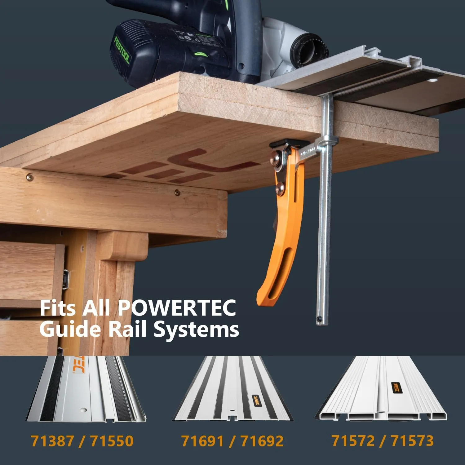 POWERTEC 71542 Quick Release Ratcheting Table Clamp for MFT and Guide Rail System, 7” Capacity x 2-3/8” Throat Depth, 2 Pack