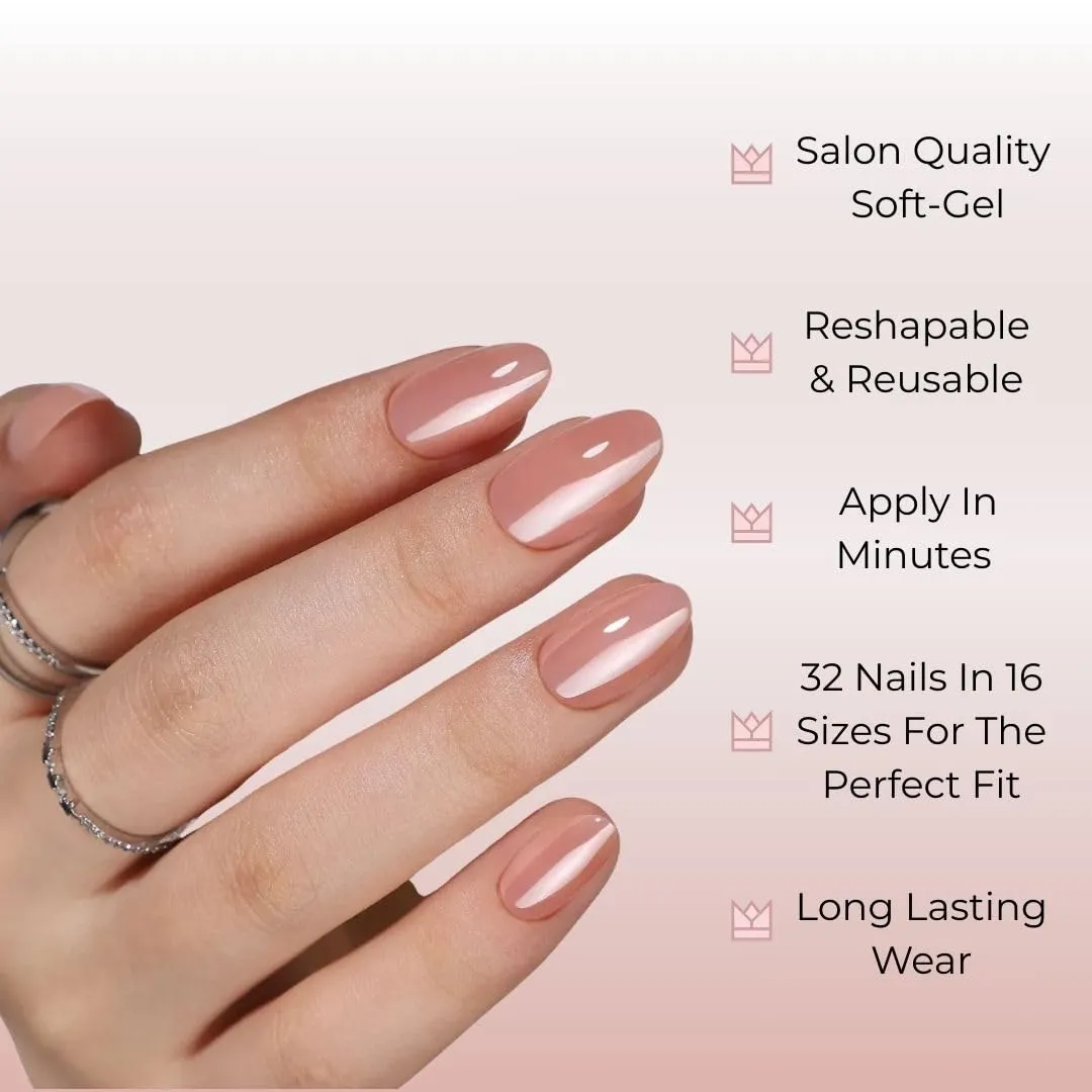 Press-On Nails – Salon-Quality Reusable Manicure Set – 32 Nails in 16 Sizes with Glue & Adhesive Tabs – Long-Lasting, Damage-Free Wear (Silk Blush)