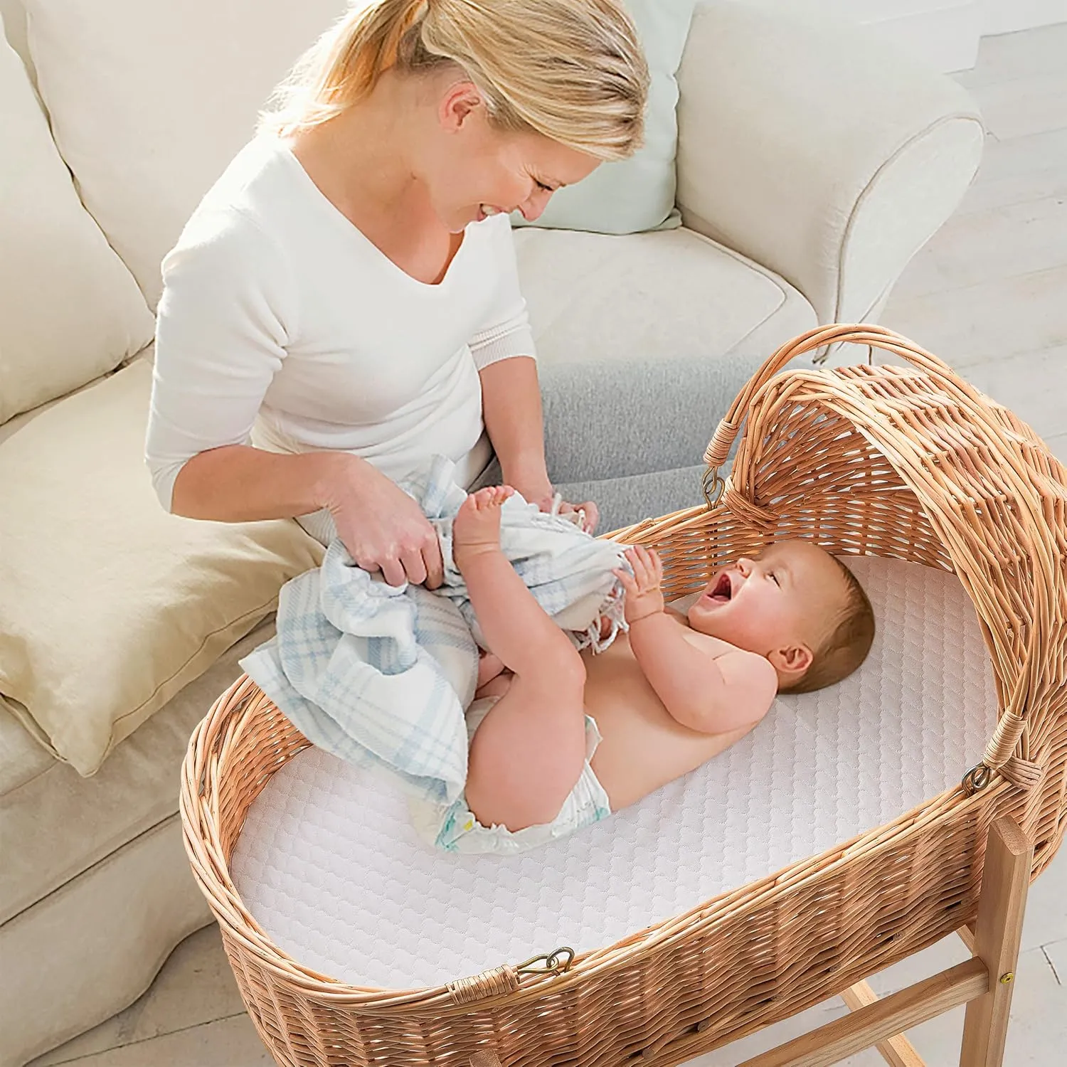 Pro Goleem Baby Bassinet Mattress Pad 30"x15" Oval, Waterproof Soft Cover Gel Memory Foam, Dual Side Cradle Mattress fit Moses Basket