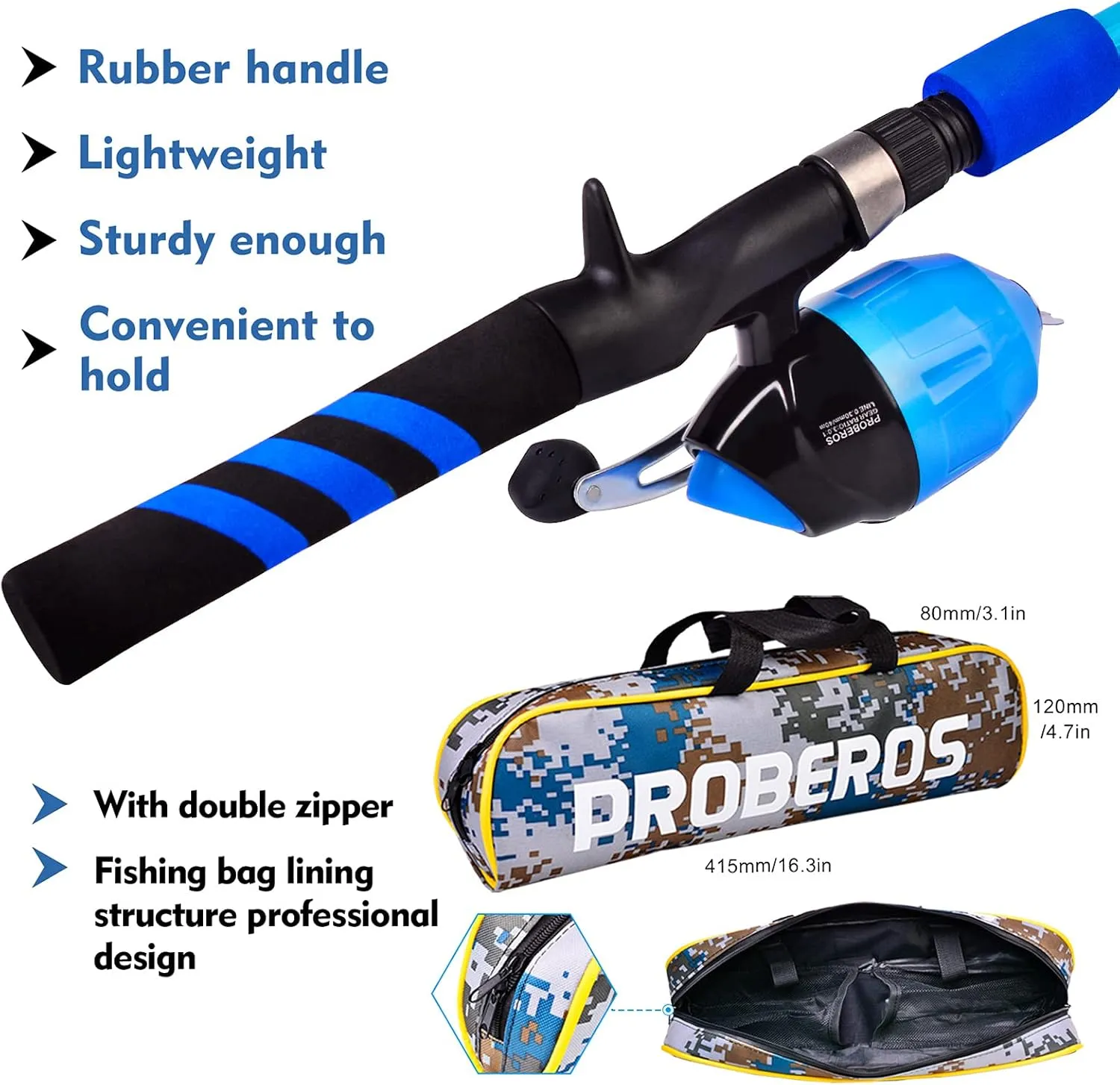 PROBEROS Kids Fishing Pole - Portable Telescopic Fishing Rod and Reel Combo Kit - Spincast Fishing Reel Casting Rods with Lures Lines Tackle Box and Bag for Boys Girls Youth Fishing