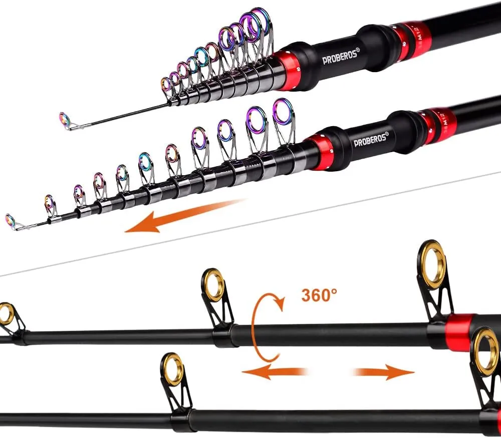 PROBEROS Kids Fishing Pole - Portable Telescopic Fishing Rod and Reel Combo Kit - Spincast Fishing Reel Casting Rods with Lures Lines Tackle Box and Bag for Boys Girls Youth Fishing