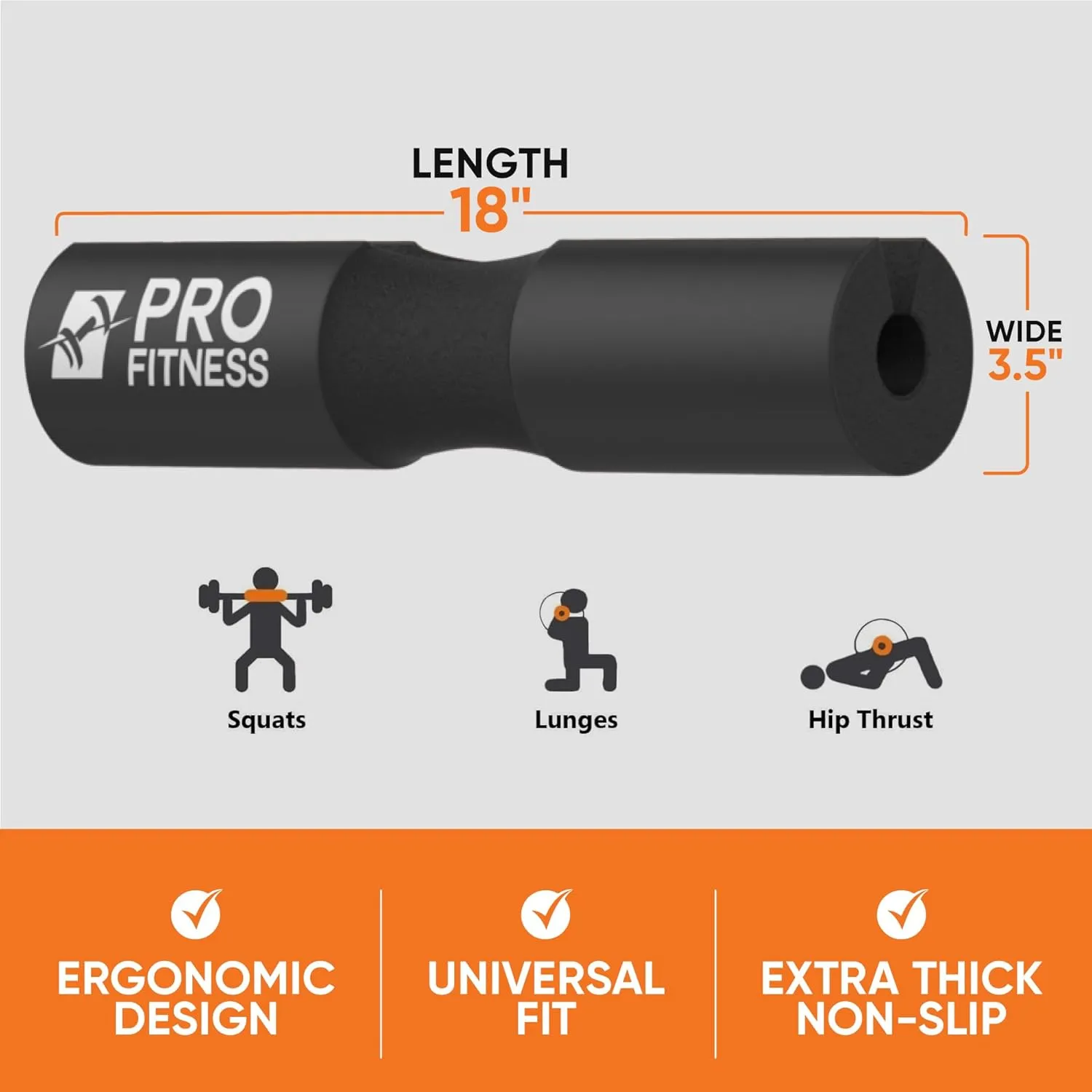 ProFitness Barbell Pad, Hip Thrust Pad - Bar Pad for Squats, Lunges & Hip Thrusts - Barbell Cushion Squat Pad For Olympic or Standard Bars