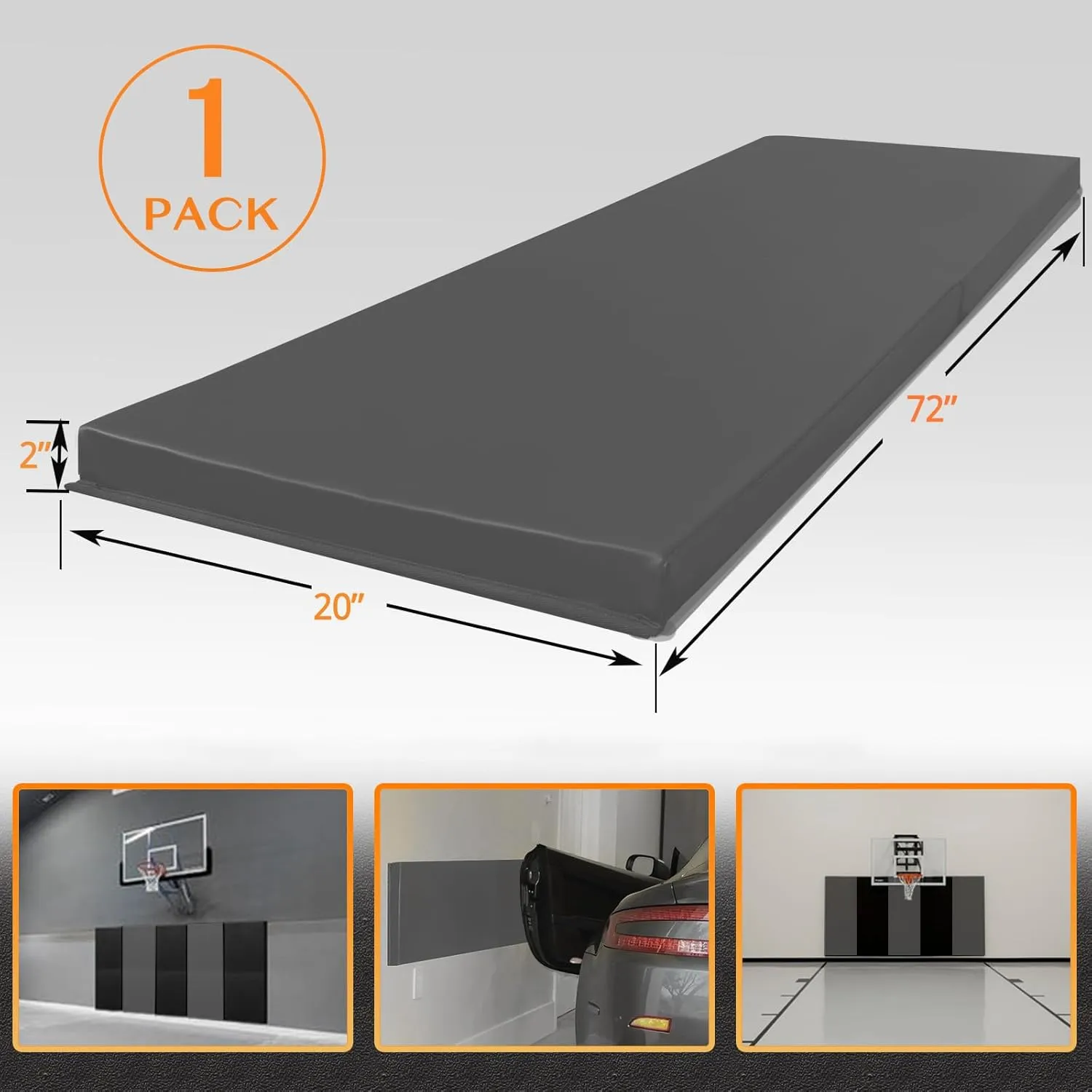 PROGOAL 6FT HighGym Wall Paddings Basketball Court Wall Protection Pad - 2”Thick Foam Wall Mat Durable Protector for Wall-Mounted Basketball Hoops Garage Taekwondo(72" L x 20" W)
