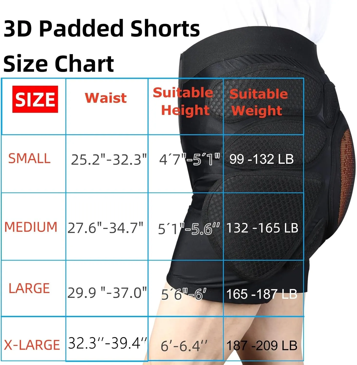 Protective Padded Shorts Crash Pad, PU Hip Butt Pads Impact Gear for Youth Ladies Women, Tailbone Protection Pad for Ski Snowboarding Skating Skateboard