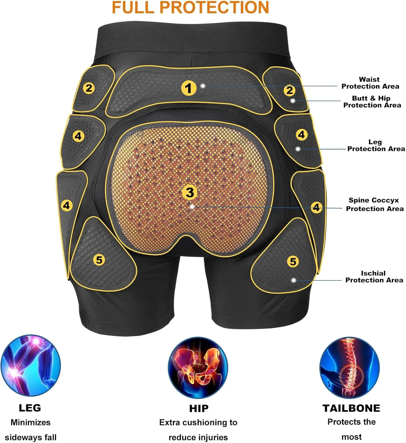 Protective Padded Shorts Crash Pad, PU Hip Butt Pads Impact Gear for Youth Ladies Women, Tailbone Protection Pad for Ski Snowboarding Skating Skateboard