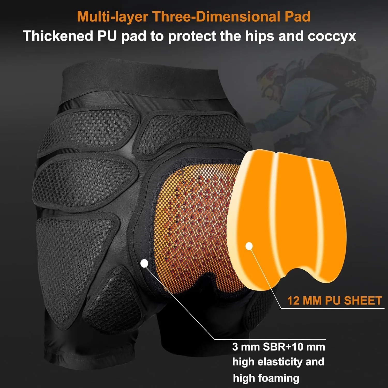 Protective Padded Shorts Crash Pad, PU Hip Butt Pads Impact Gear for Youth Ladies Women, Tailbone Protection Pad for Ski Snowboarding Skating Skateboard