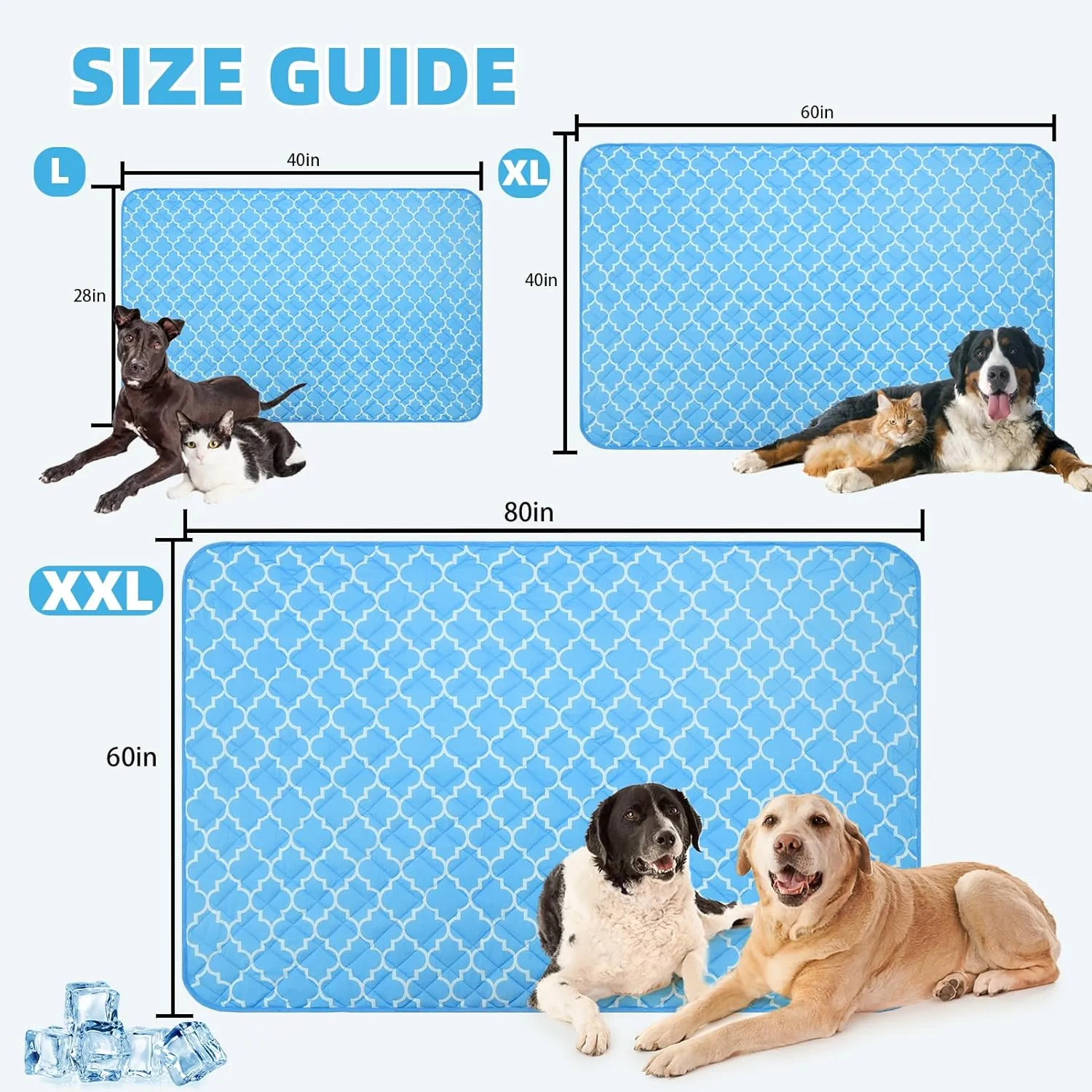 PUPTECK Dog Cooling Mat for Medium Large Dogs, Blanket for Kennels Crate Floor, Pets Cooling Pad, Dog Cat Summer Sleeping Outside, Sky Blue X-Large 40"x60"