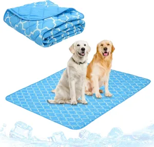 PUPTECK Dog Cooling Mat for Medium Large Dogs, Blanket for Kennels Crate Floor, Pets Cooling Pad, Dog Cat Summer Sleeping Outside, Sky Blue X-Large 40"x60"