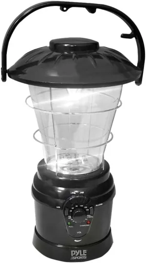 Pyle PSDNL22BK Multi Function Hand Crank LED Lantern with AM/FM Radio and Built-in Rechargeable Battery (Black)