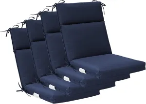 QILLOWAY Outdoor/Indoor High Back Chair Cushion,Sponge Foam Thickened Patio Chair Pad,4counts,Navy Blue