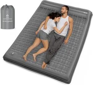 QPAU Camping Sleeping Pad, 2 Person Camping Mat, Enhanced Support for Healthy, with Built-in Foot Pump, 4.7 Inch Durable Sleeping Mattress for Camping, Hiking, Backpacking and Home
