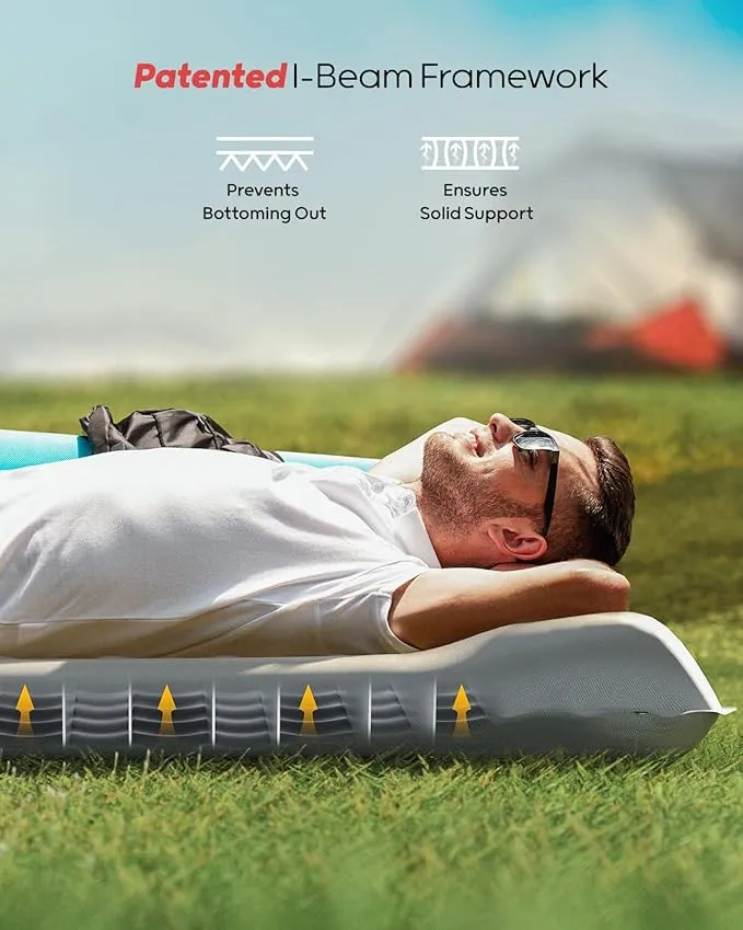 QPAU Camping Sleeping Pad, 2 Person Camping Mat, Enhanced Support for Healthy, with Built-in Foot Pump, 4.7 Inch Durable Sleeping Mattress for Camping, Hiking, Backpacking and Home