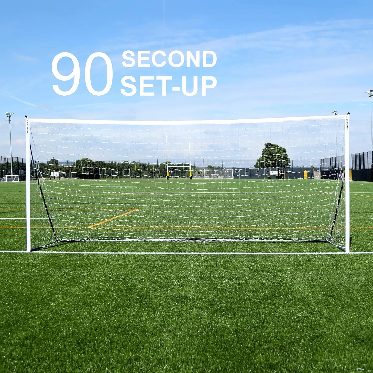 QUICKPLAY Kickster Elite Portable Soccer Goal | Integrated Weighted Base for Training on Turf, Hard Floors or Grass | Sizes 5x3', 6x4', 12x6', 16x7', & 3x2M [Single Goal]