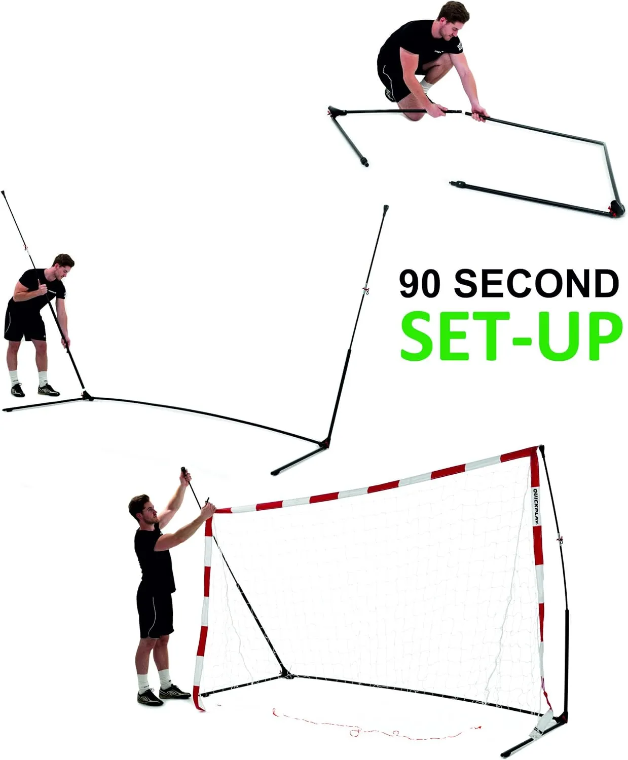 QUICKPLAY Portable Official Handball Goal 3x2m – with Weighted Base & Rubber Feet Based on KICKSTER Technology – Quick Setup for Indoor Training – Includes Carry Bag