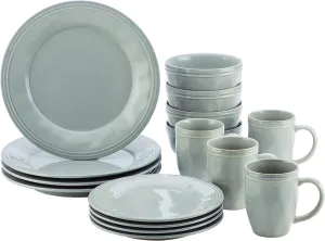 Rachael Ray Cucina Dinnerware 16-Piece Stoneware Dinnerware Set, Sea -Salt Grey