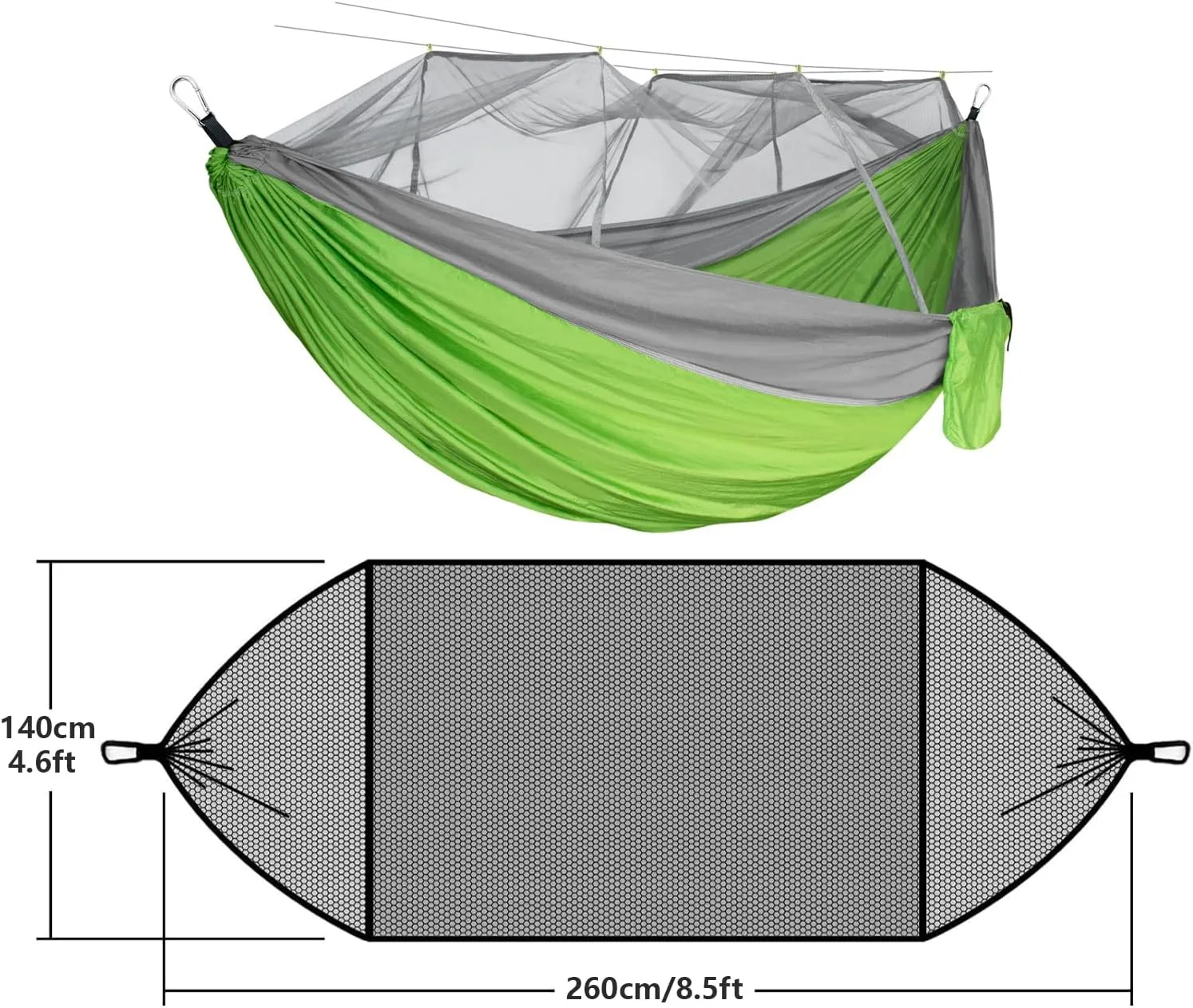 RANIT Camping Hammock with Net, 210T Parachute Nylon Fabric,Single Lightweight Portable Hammocks,Parachute Hammock for Camping, Outdoor Backyard Backpacking,Hiking (Green)