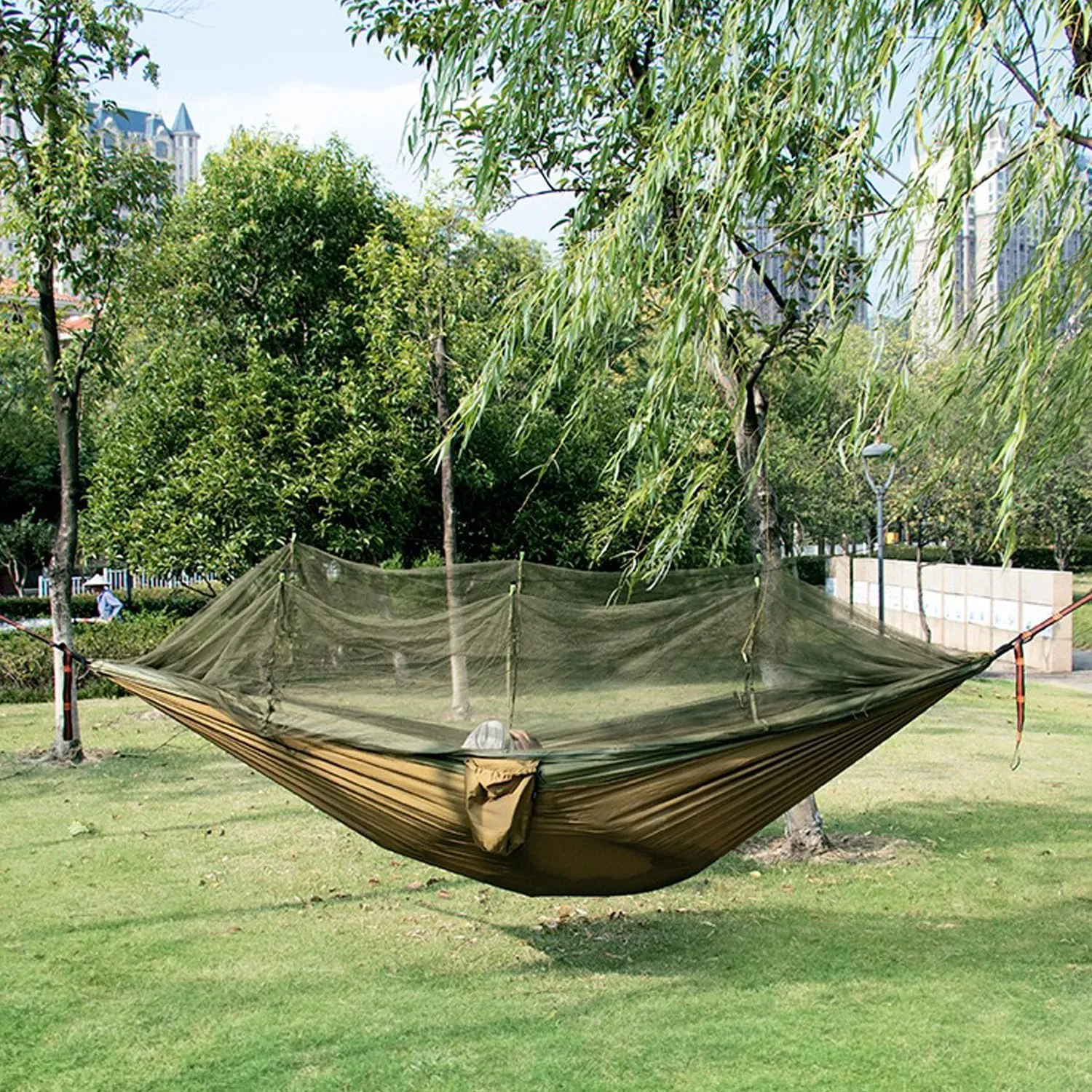 RANIT Camping Hammock with Net, 210T Parachute Nylon Fabric,Single Lightweight Portable Hammocks,Parachute Hammock for Camping, Outdoor Backyard Backpacking,Hiking (Orange)