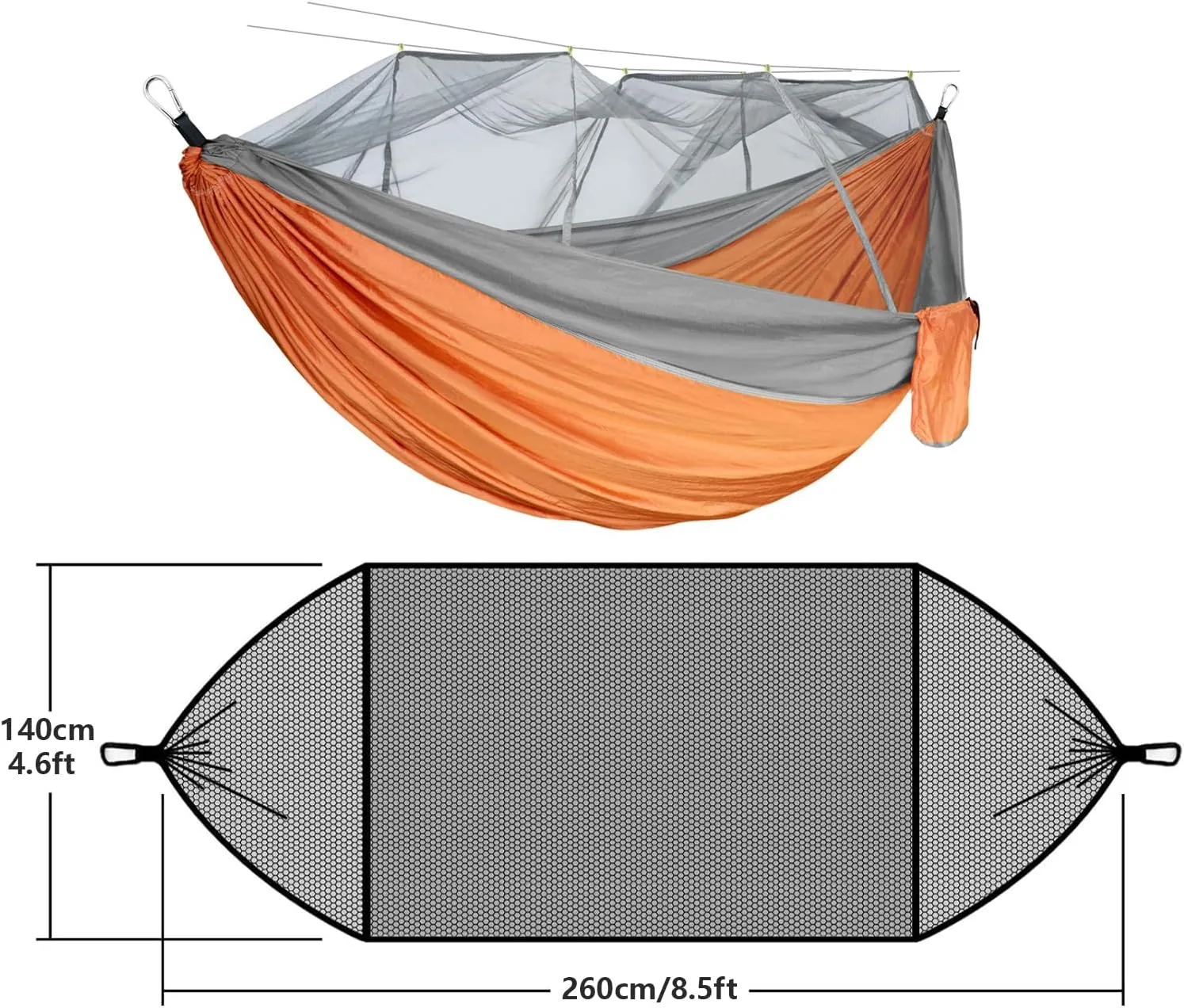 RANIT Camping Hammock with Net, 210T Parachute Nylon Fabric,Single Lightweight Portable Hammocks,Parachute Hammock for Camping, Outdoor Backyard Backpacking,Hiking (Orange)