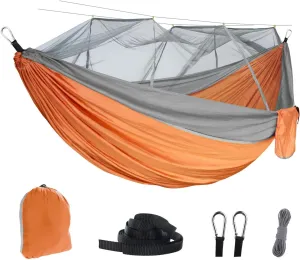 RANIT Camping Hammock with Net, 210T Parachute Nylon Fabric,Single Lightweight Portable Hammocks,Parachute Hammock for Camping, Outdoor Backyard Backpacking,Hiking (Orange)