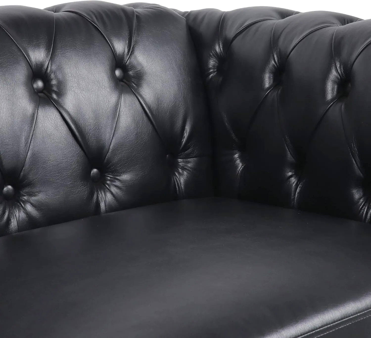 RARZOE 2 Pieces of Living Room Furniture Sofa Sets,Modern Contemporary Tufted Button Faux Leather Accent Club Chair&Chesterfield Loveseat Sofas Set with Nailhead Trim Scroll Arms for Home,Black