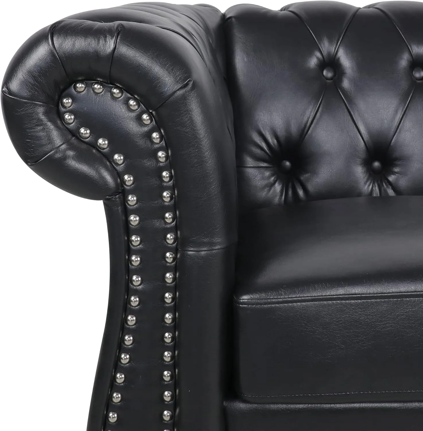 RARZOE 2 Pieces of Living Room Furniture Sofa Sets,Modern Contemporary Tufted Button Faux Leather Accent Club Chair&Chesterfield Loveseat Sofas Set with Nailhead Trim Scroll Arms for Home,Black