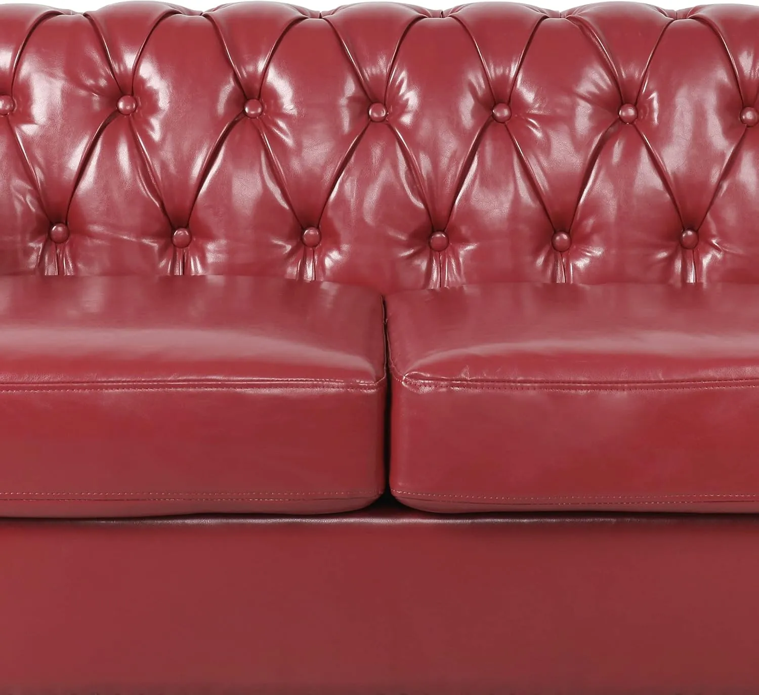 RARZOE Traditional Chesterfield PU Loveseat Sofa, Modern Vintage Chesterfield Button Tufted Faux Leather Couch with Nailhead Trim Scrolled Arms for Living Room Bedroom Office(Burgundy)