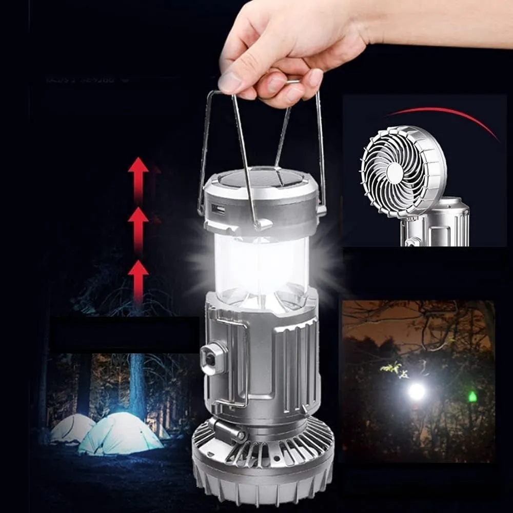 Rechargeable Camping Lantern & Fan – Multifunctional LED Light with Solar Charging, Emergency Power, & Outdoor Portability