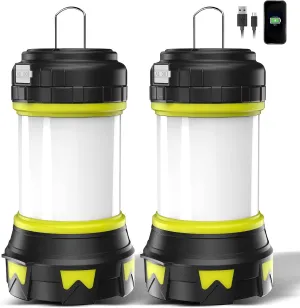 Rechargeable Flashlights Camping Lantern, 6 Modes LED Bright Flashlight 3000mAh Battery, IPX4 Waterproof, Emergency Flashlight Lantern for Outdoor， Hurricane, USB Cable Included-2 Pack