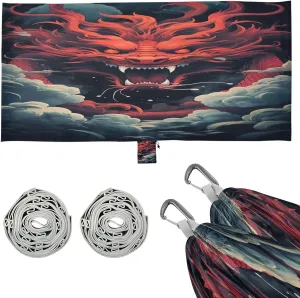 Red Dragon Pattern Camping Hammock, 330 lbs with 2 Tree Straps, Carry Bag, Single Portable Hammock for Outdoor/Indoor, Hiking, Beach, Backpacking, Travel