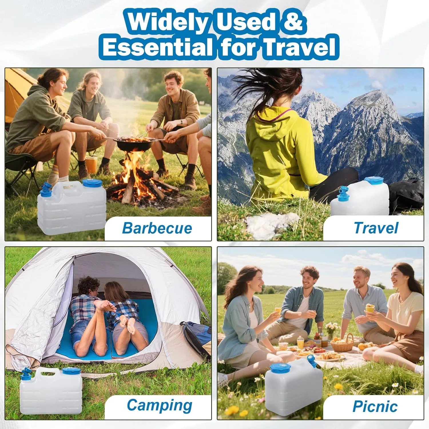 REDCAMP 3 Gallon/11L Portable Water Container with Spigot, Camping Water Jug, Camping Water Container, Water Tank, Portable Emergency Water Storage for Camping, Car, Hiking, White