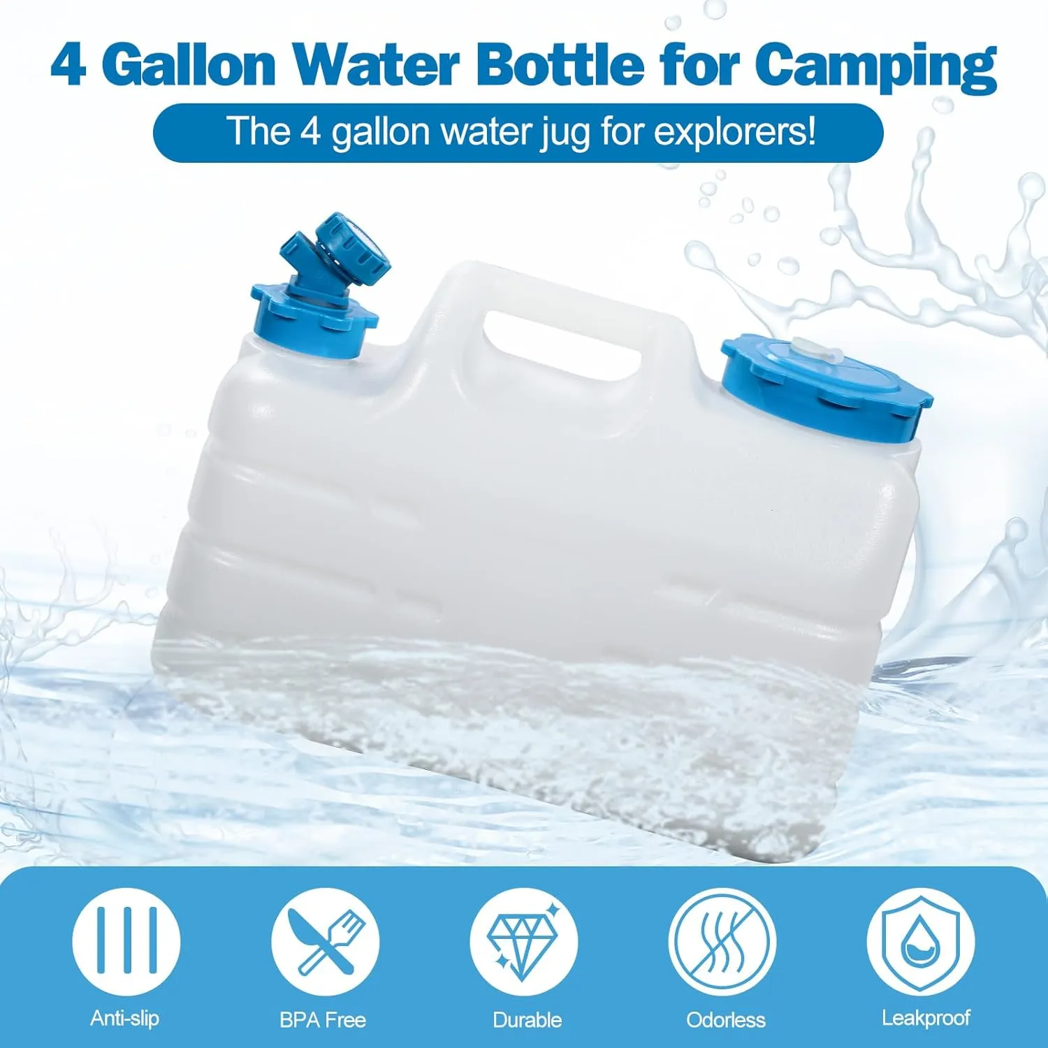 REDCAMP 3 Gallon/11L Portable Water Container with Spigot, Camping Water Jug, Camping Water Container, Water Tank, Portable Emergency Water Storage for Camping, Car, Hiking, White
