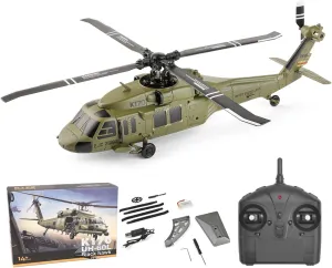 Remote Control Helicopter, UH-60 Black Hawk Military Helicopters, 2.4G 4 Channel K170 Helicopter with 6G Modes 6-axis Gyroscope, Brushless Motor, Altitude Hold, One Key Function