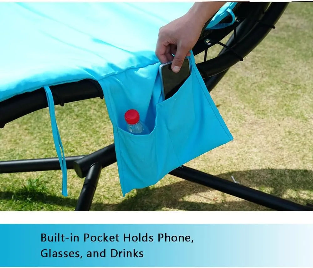 Replacement Cover for Outdoor Hanging Lounge Chair Cushion (Cover Only), Waterproof, with Umbrella Fabric and Inflatable Headrest, Patio Curved Chaise Hammock Swing Lounger Cushion Cover （Sky blue）