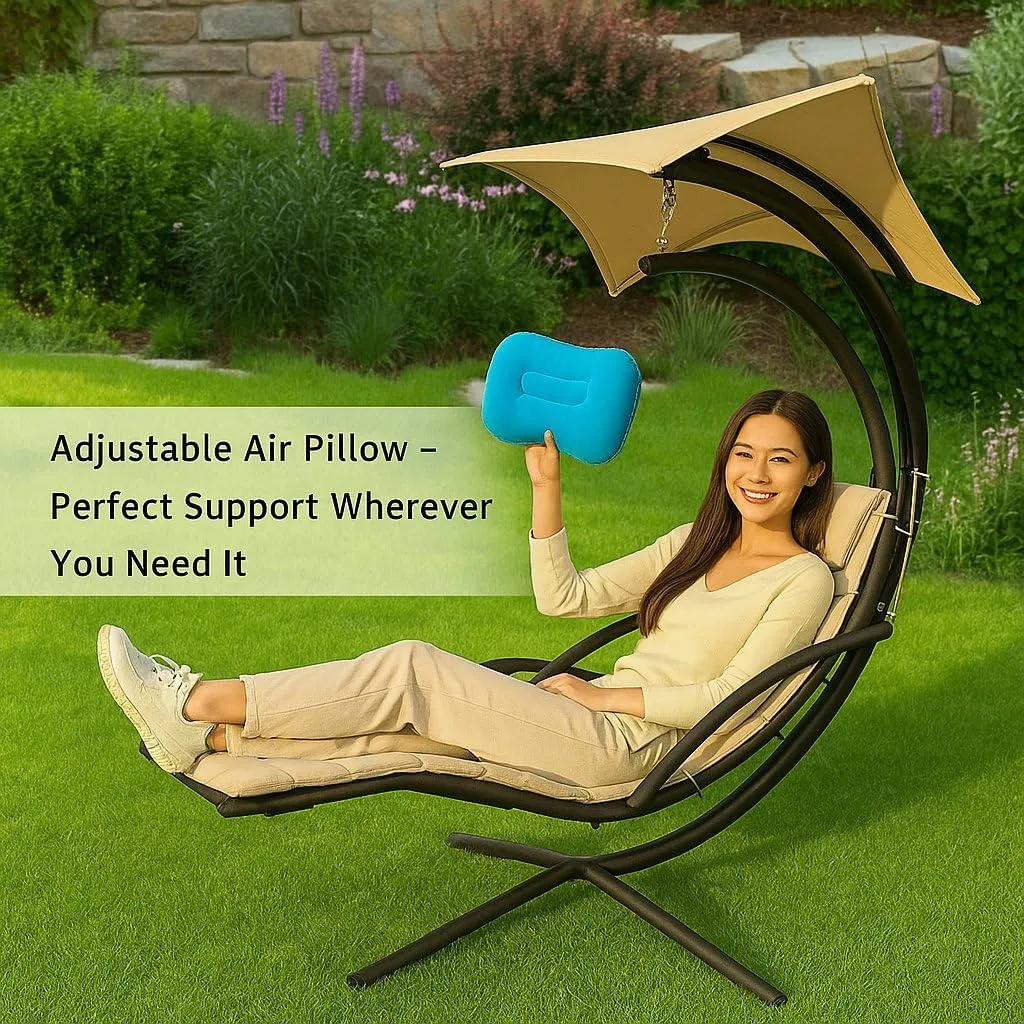 Replacement Cover for Outdoor Hanging Lounge Chair Cushion (Cover Only), Waterproof, with Umbrella Fabric and Inflatable Headrest, Patio Curved Chaise Hammock Swing Lounger Cushion Cover （Sky blue）